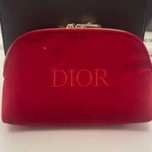 Dior Red Velvet Cosmetic Pouch with Gold Zipper